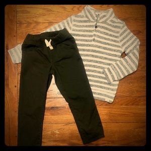 BABYGAP BOYS 4 PANTS & SWEATER MOSSY & GREY/WHITE